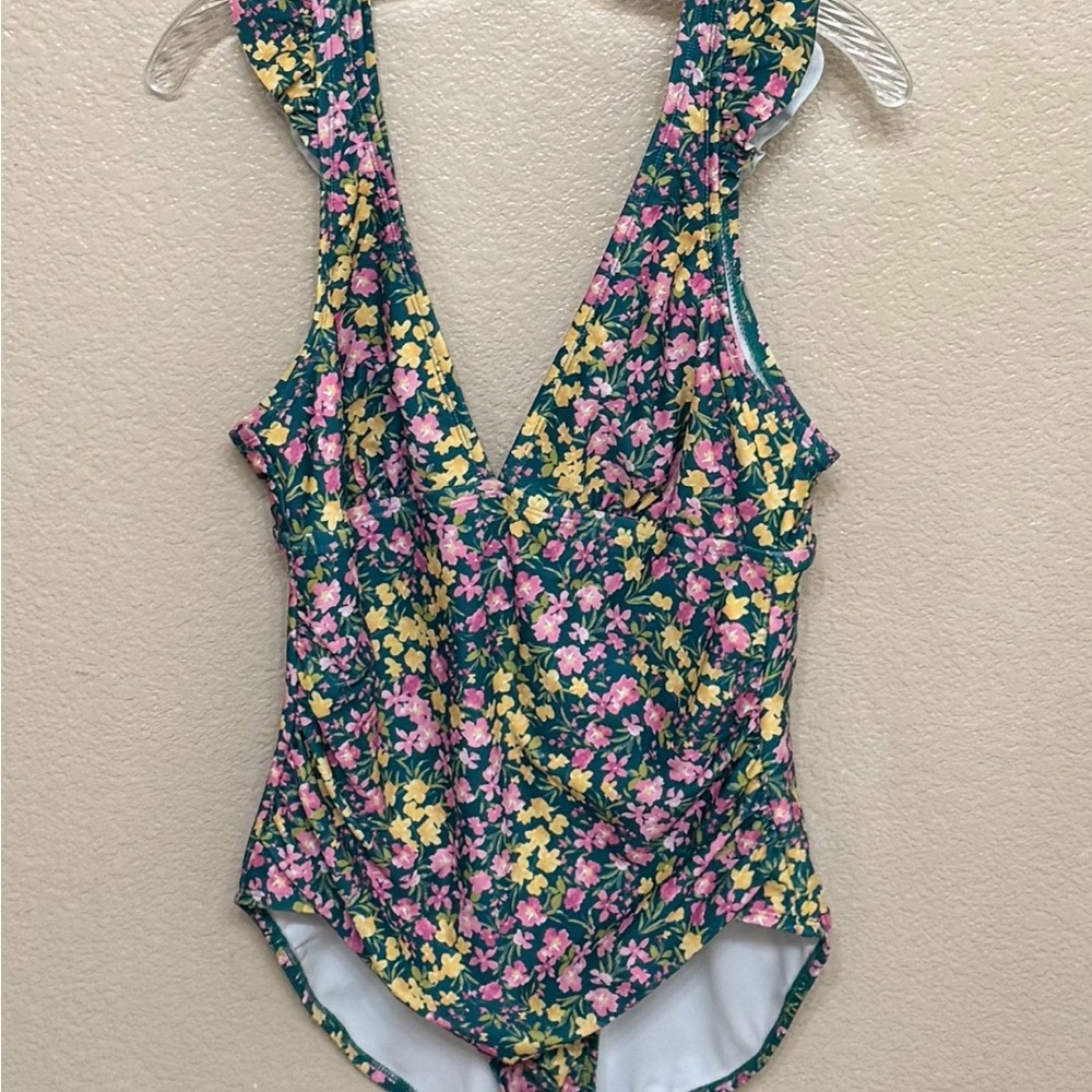 Kona Sol Floral One Piece Swimsuit - Green and Pink